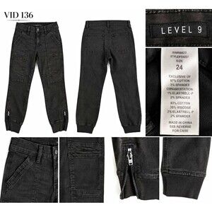 Level 9 Women's Black Cargo Jeans Size 24 Stretch Ankle Zip Charcoal Wash
